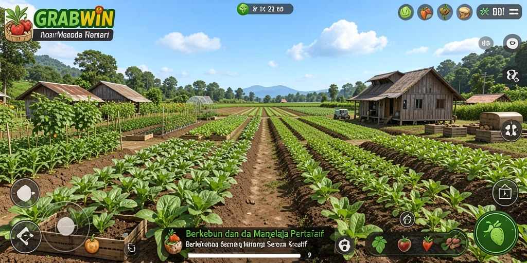 Tampilan gameplay GRABWIN yang menarik dengan aktivitas berkebun.