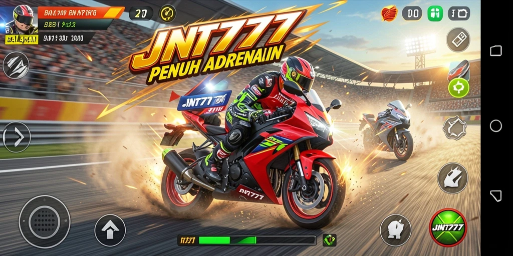 Tangkapan layar JNT777 menampilkan balapan motor yang seru dan menegangkan.