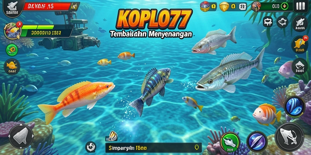 Screenshot utama KOPLO77 menampilkan serunya menangkap ikan besar.
