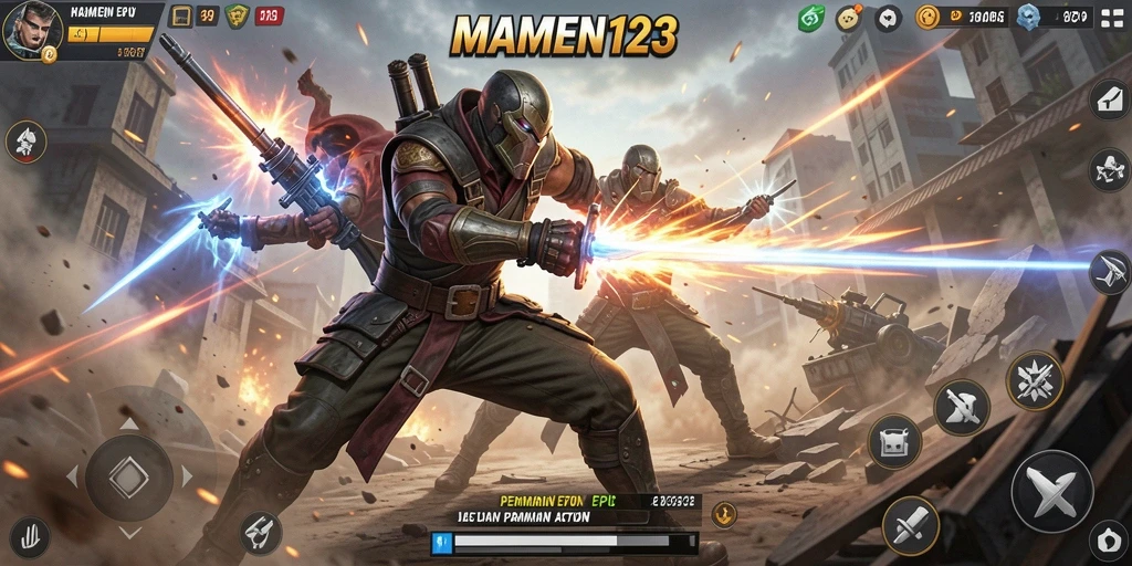 Screenshot gameplay MAMEN123 yang menegangkan dalam pertempuran.