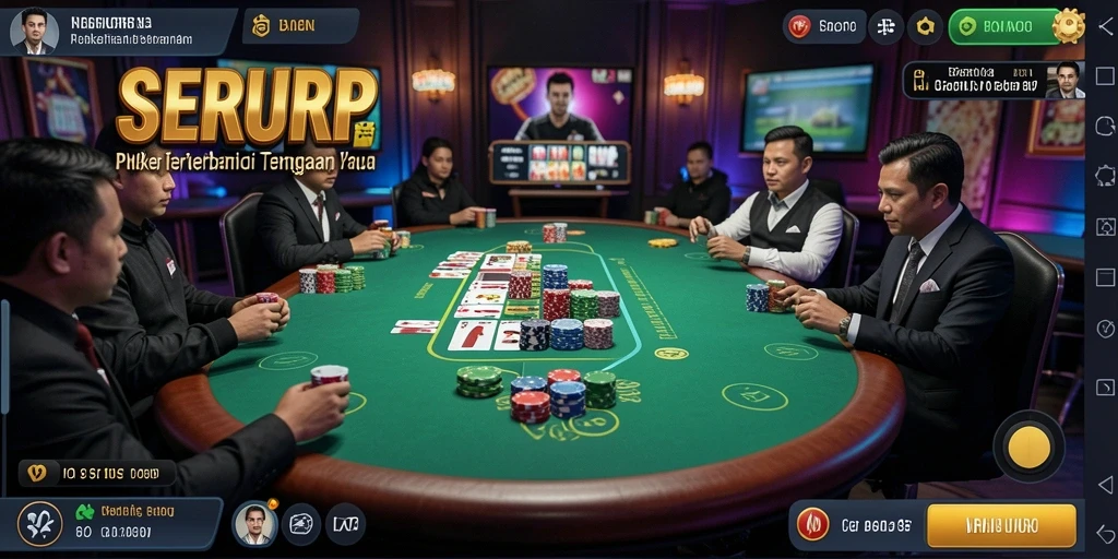 Screenshot SERURP menunjukkan gameplay menarik dengan kartu dan chip poker.