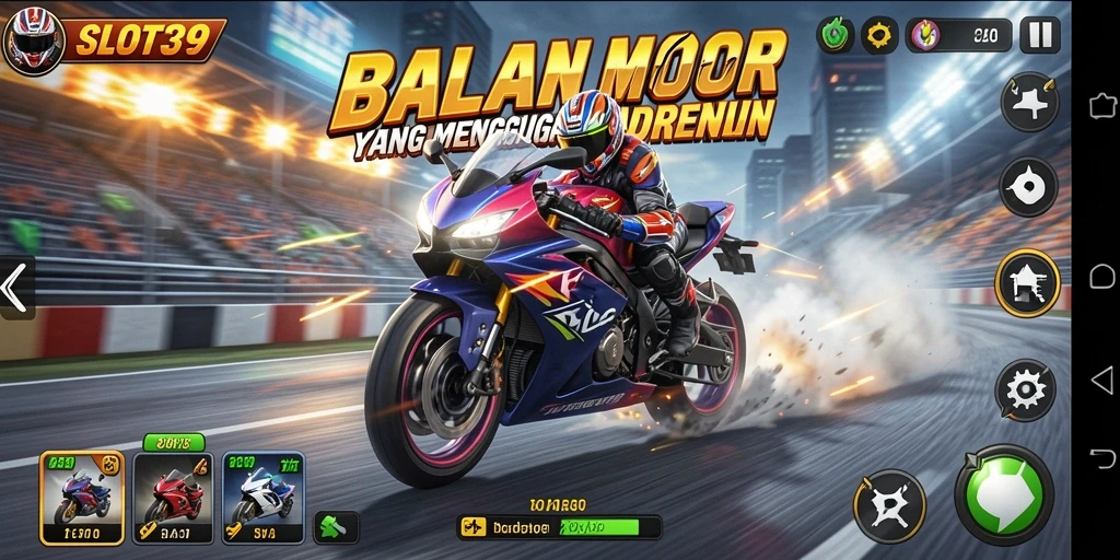 Screenshot menampilkan adrenalin tinggi balapan motor di SLOT39.