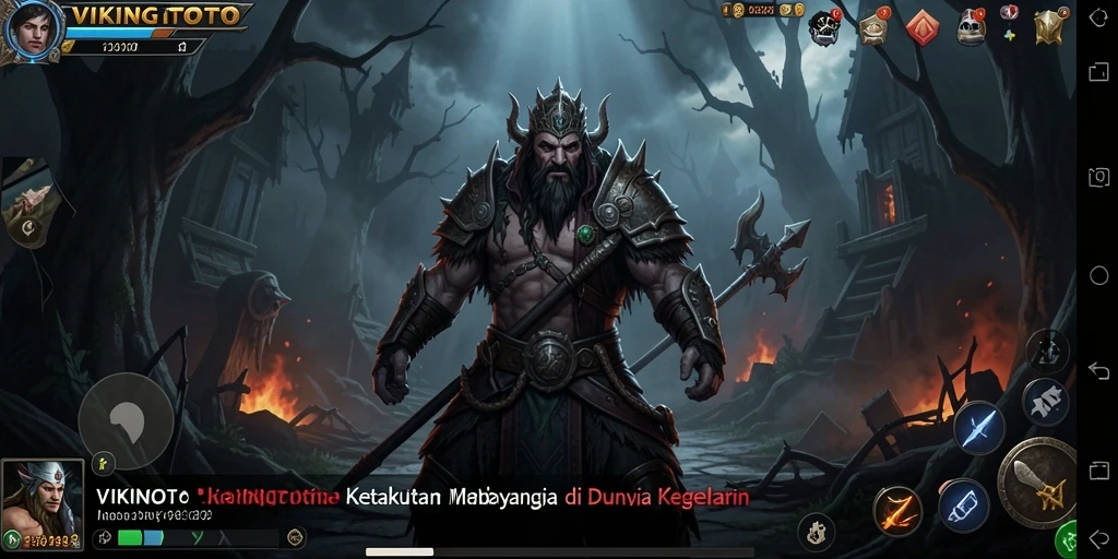 Screenshot VIKINGTOTO menampilkan suasana menegangkan saat menjelajahi desa misterius.