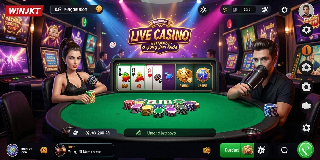 Screenshot gameplay WINJKT dengan dealer langsung dan permainan yang menarik.